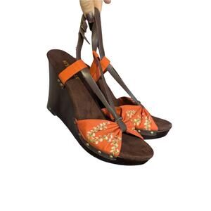 Seychelles Rock the Boat Orange Wedge Sandals Size 9